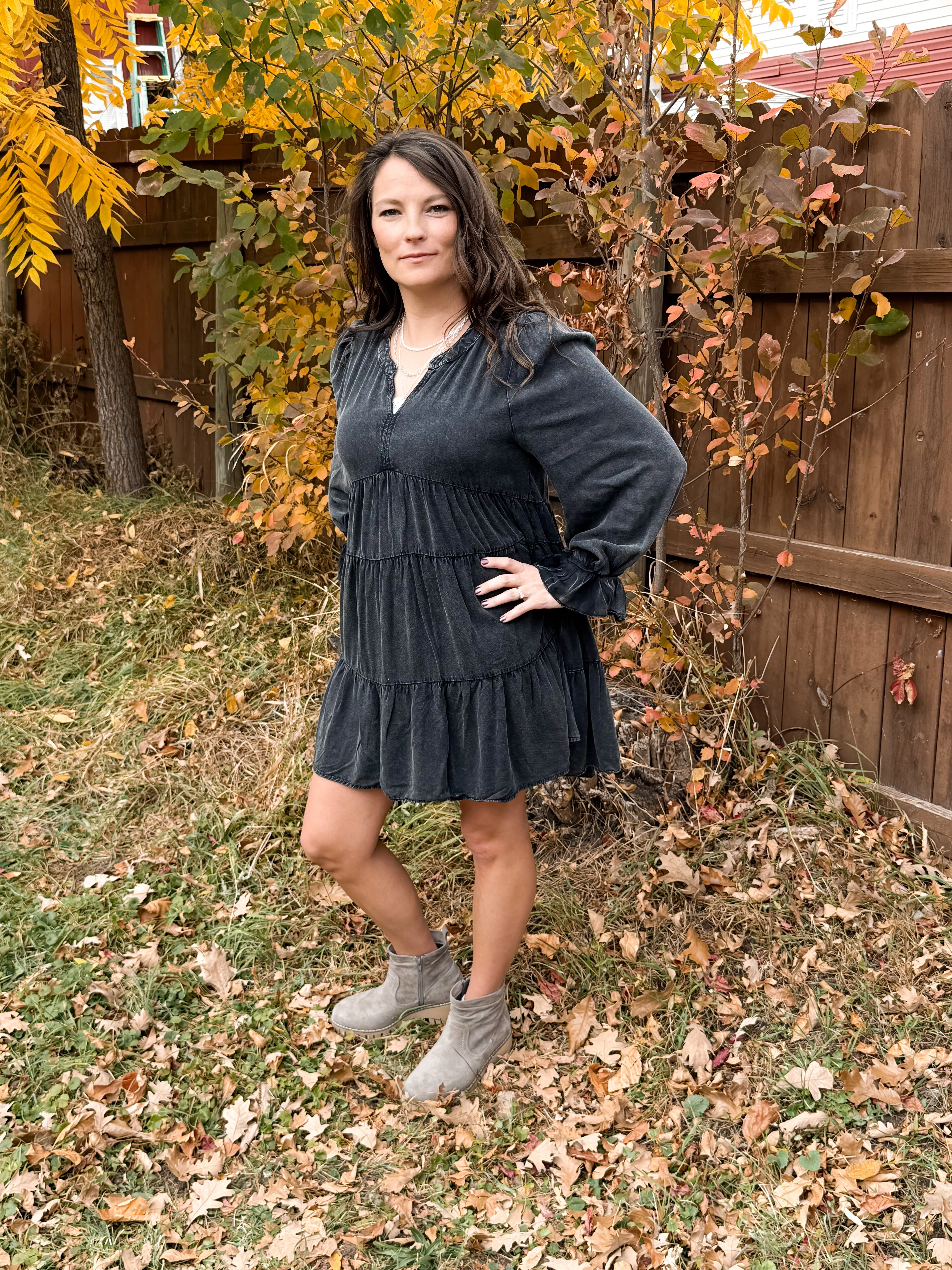 Mineral Washed Challis Tiered Dress