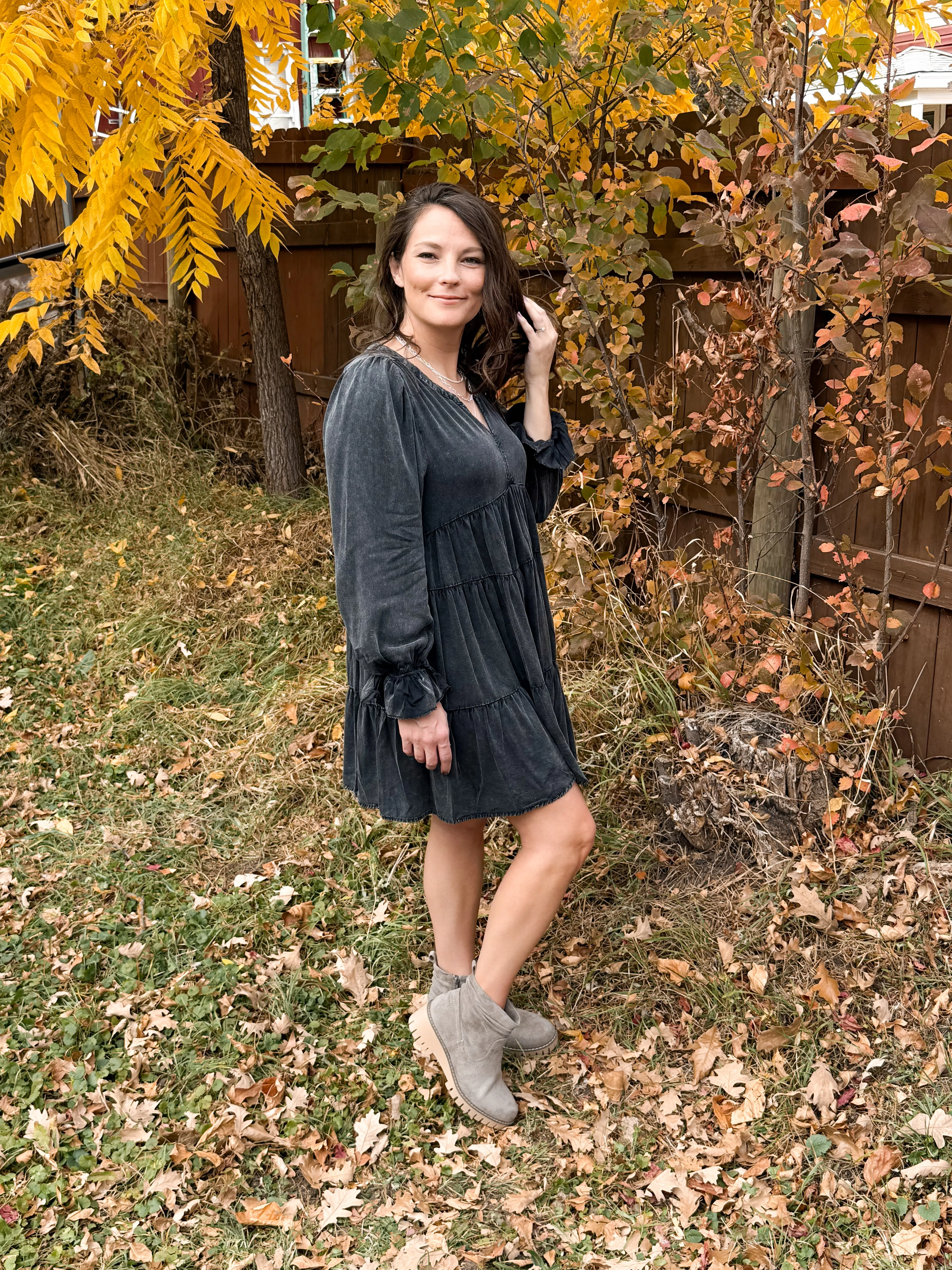 Mineral Washed Challis Tiered Dress