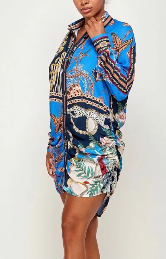 Mini Button Down Blue Shirt Dress