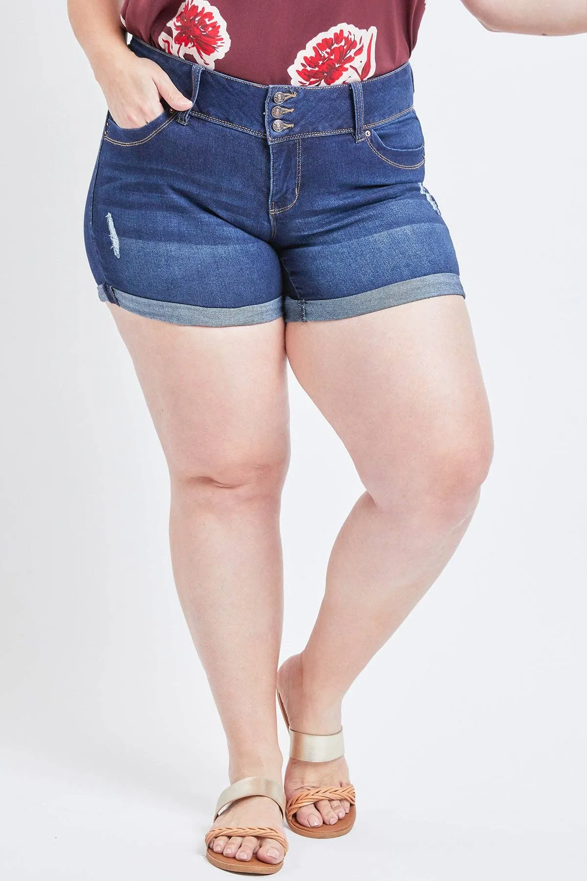 Missy Plus Size WannaBettaButt 3-Button Cuffed Shorts