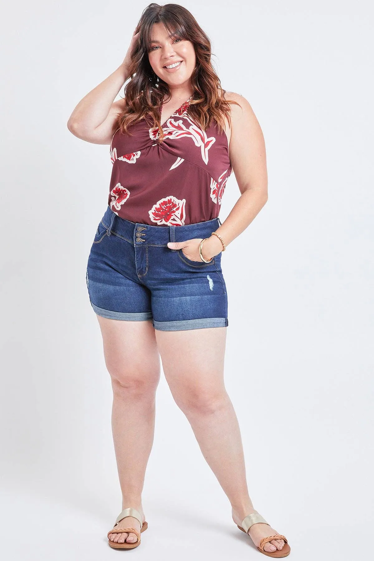 Missy Plus Size WannaBettaButt 3-Button Cuffed Shorts