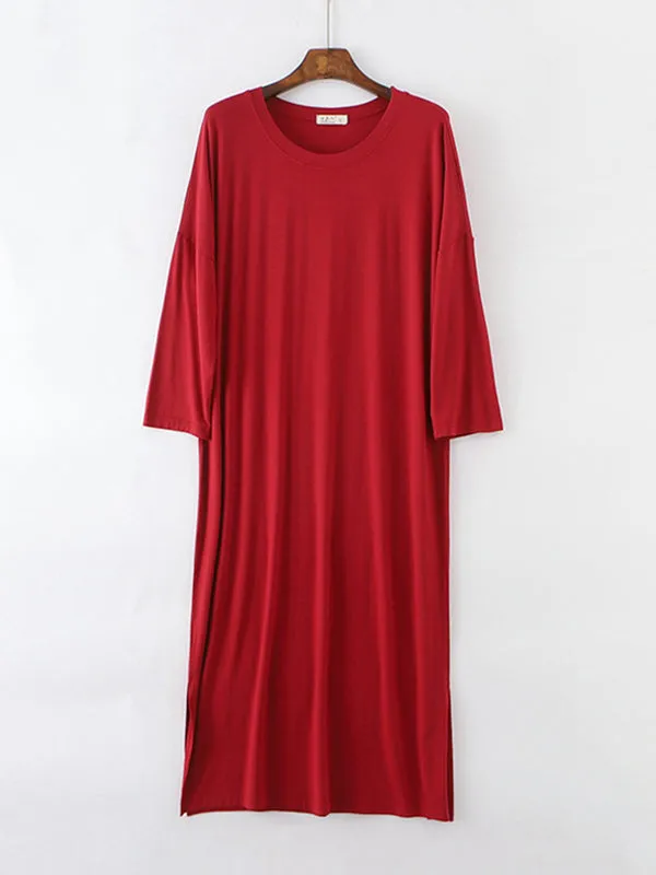 Modal Long Sleeve Split-Side Loose Pajamas Dress