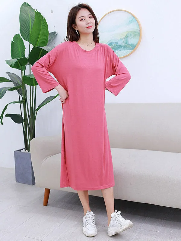 Modal Long Sleeve Split-Side Loose Pajamas Dress