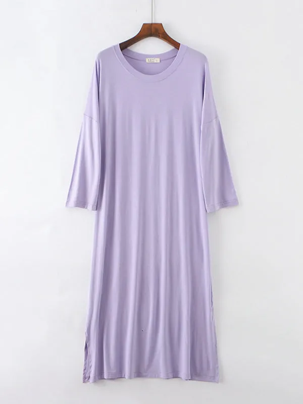 Modal Long Sleeve Split-Side Loose Pajamas Dress