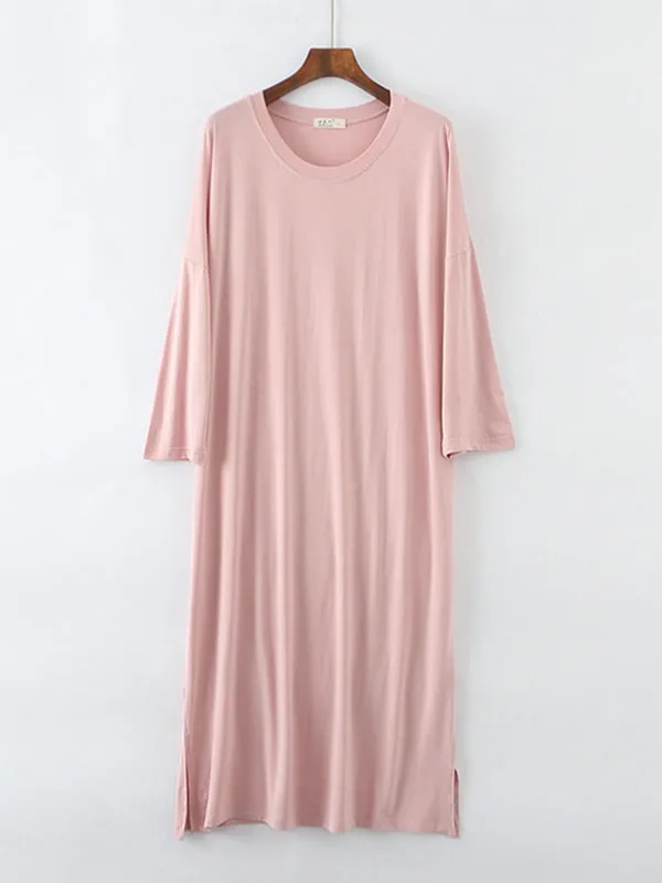 Modal Long Sleeve Split-Side Loose Pajamas Dress