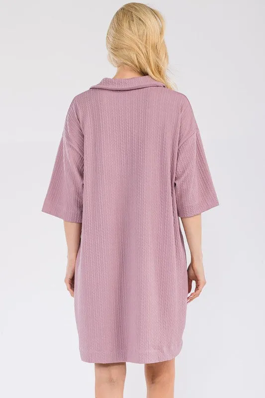 Mulberry Textured Collared Oversized Shirt Dress