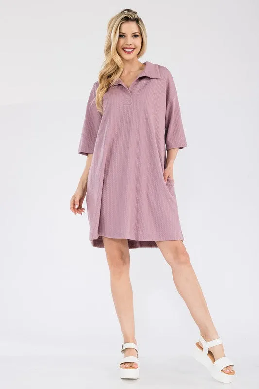 Mulberry Textured Collared Oversized Shirt Dress