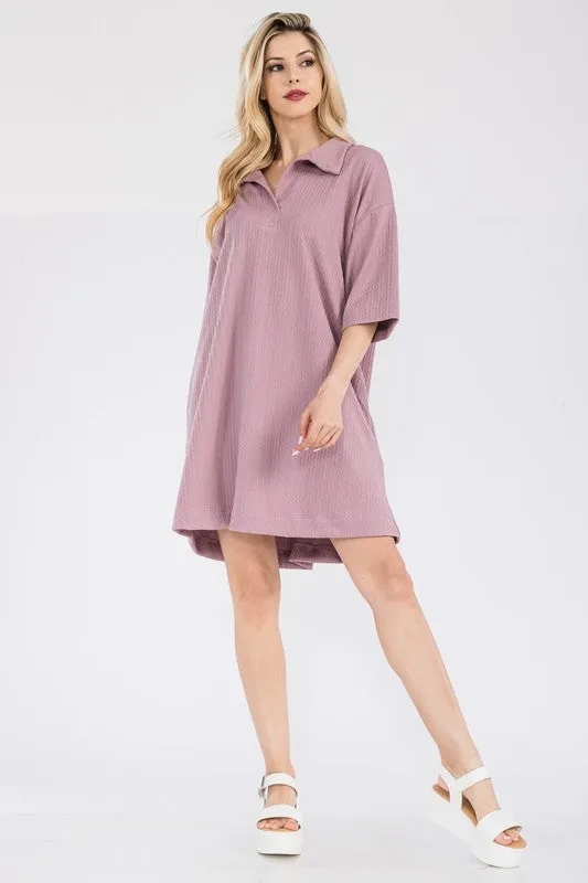 Mulberry Textured Collared Oversized Shirt Dress