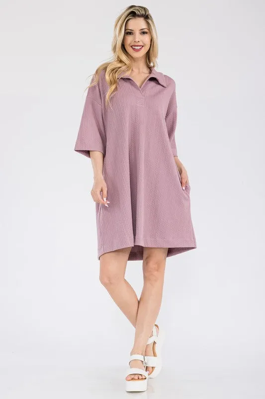 Mulberry Textured Collared Oversized Shirt Dress