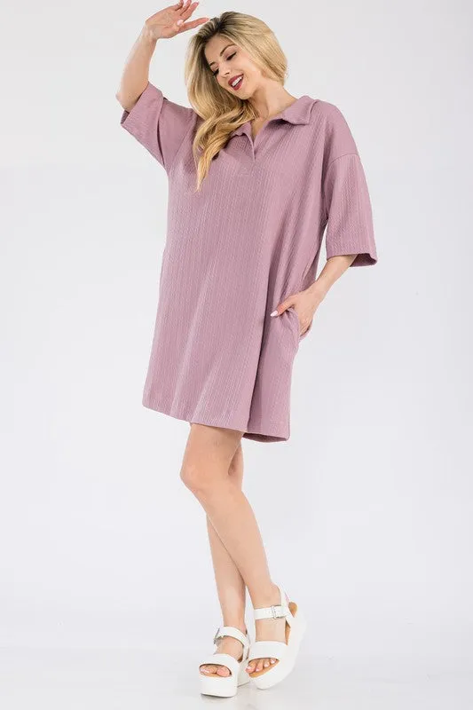 Mulberry Textured Collared Oversized Shirt Dress