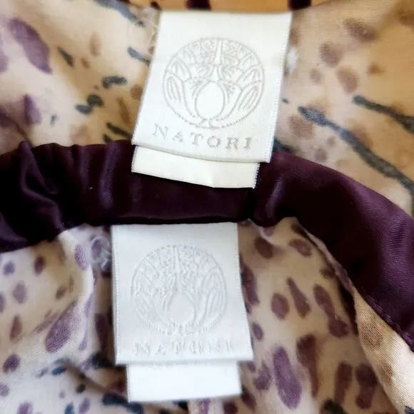 NATORI 2 pc leopard animal print silky lounge pajama pjs set crop pants top Sz S