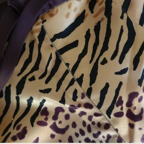 NATORI 2 pc leopard animal print silky lounge pajama pjs set crop pants top Sz S