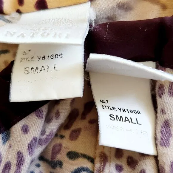 NATORI 2 pc leopard animal print silky lounge pajama pjs set crop pants top Sz S
