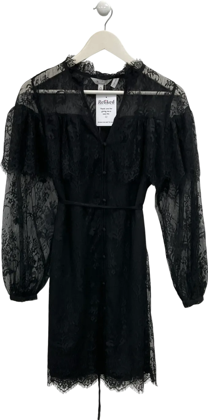 Next Black Long Sleeve Lace Shirt Dress UK 6