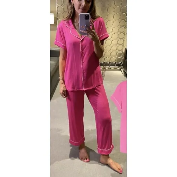 NORDSTROM Moonlight Eco Crop Pajamas in Pink Carmine Size Small