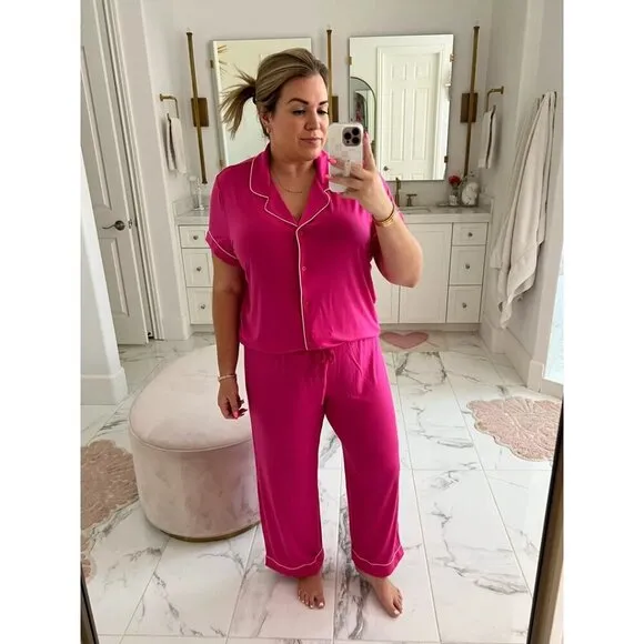 NORDSTROM Moonlight Eco Crop Pajamas in Pink Carmine Size Small