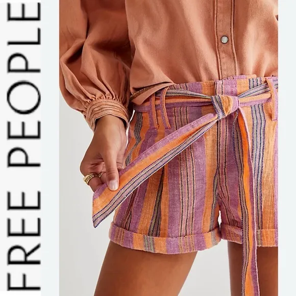 NWOT Free People Barbados Blooms Shorts in purple/orange stripe