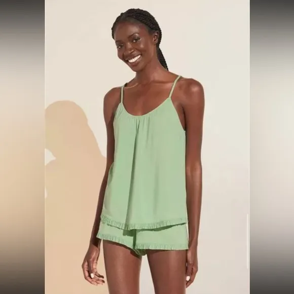 NWT‎ Anthropologie Eberjey Gisele Ruffled Cami Short Set Green Vert Pistachio XL