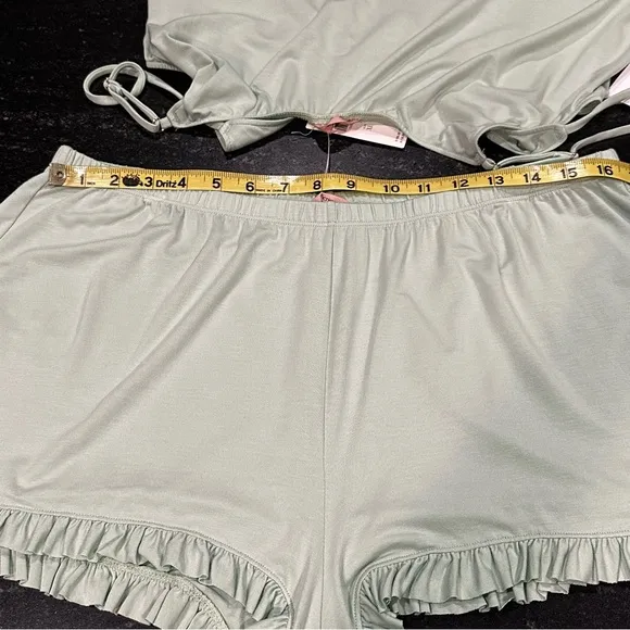 NWT‎ Anthropologie Eberjey Gisele Ruffled Cami Short Set Green Vert Pistachio XL