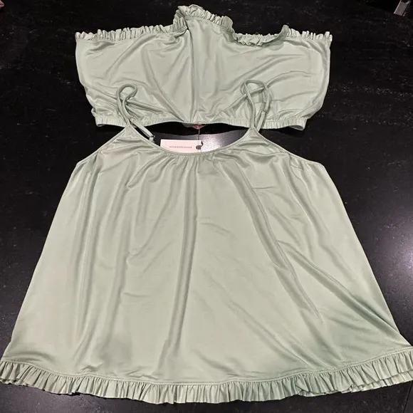NWT‎ Anthropologie Eberjey Gisele Ruffled Cami Short Set Green Vert Pistachio XL