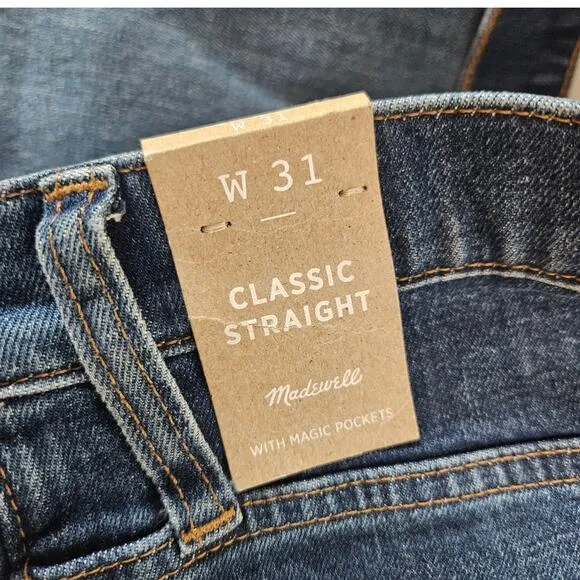 NWT Madewell Classic Straight with Magic Pockets Sz 31