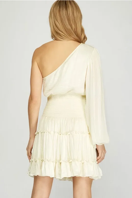 One Shoulder Satin Tiered Dress