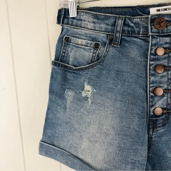 One Teaspoon Womens Blue Fox Harlets Denim Shorts Size 28