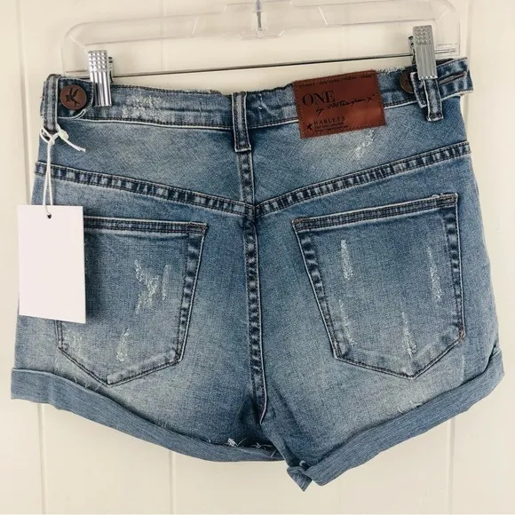 One Teaspoon Womens Blue Fox Harlets Denim Shorts Size 28