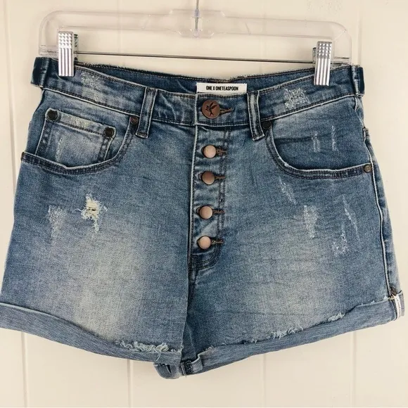 One Teaspoon Womens Blue Fox Harlets Denim Shorts Size 28