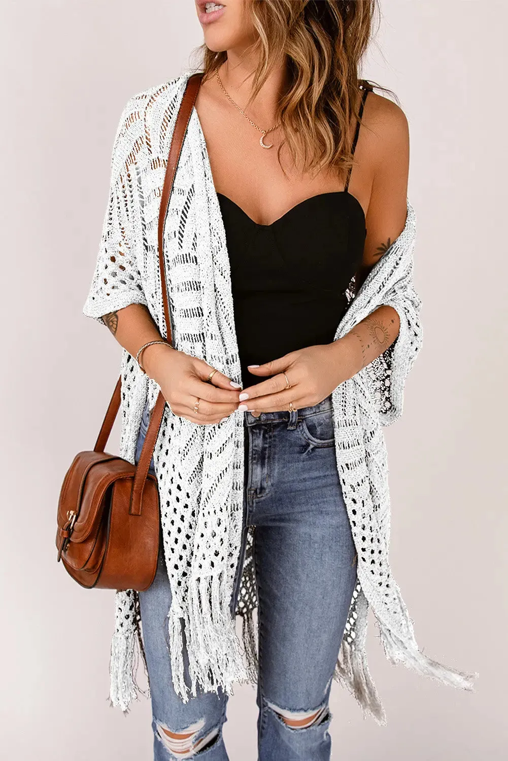 Open Front Cardigan with Fringes