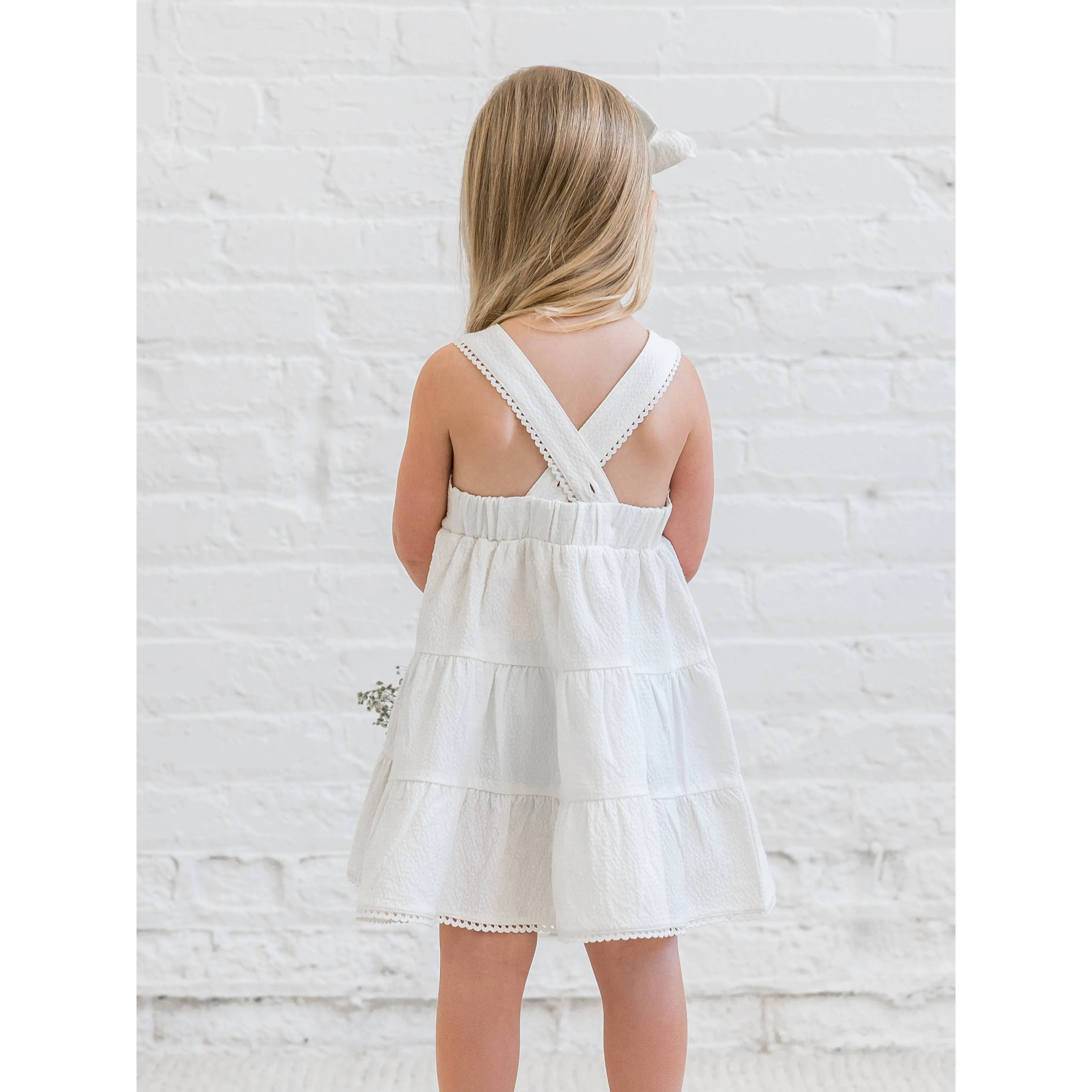 Organic Zoey Seersucker Tiered Dress - Coconut