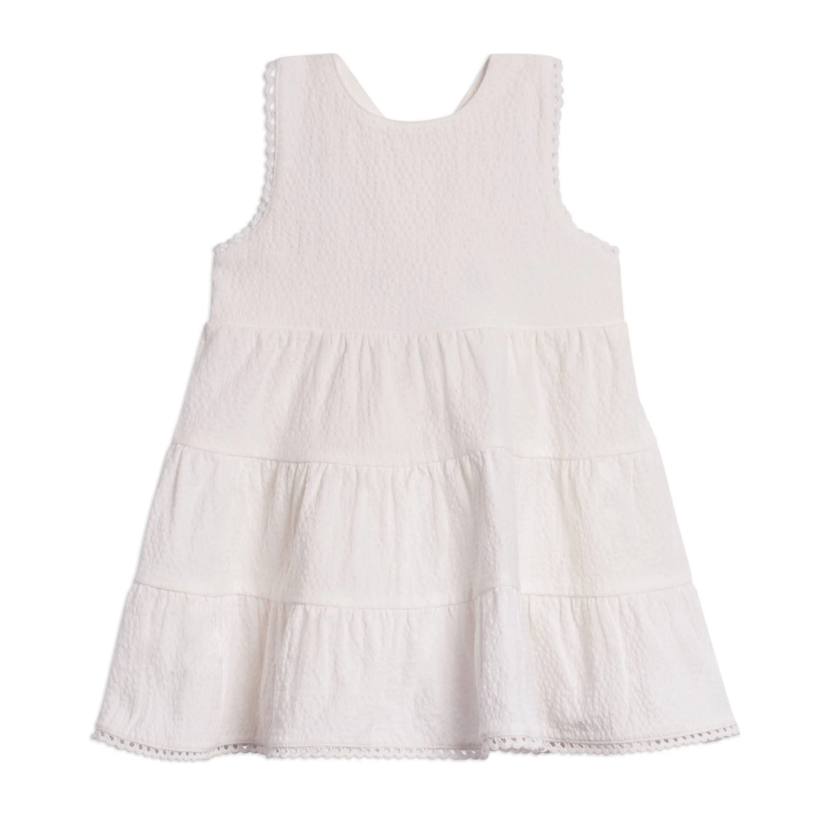 Organic Zoey Seersucker Tiered Dress - Coconut