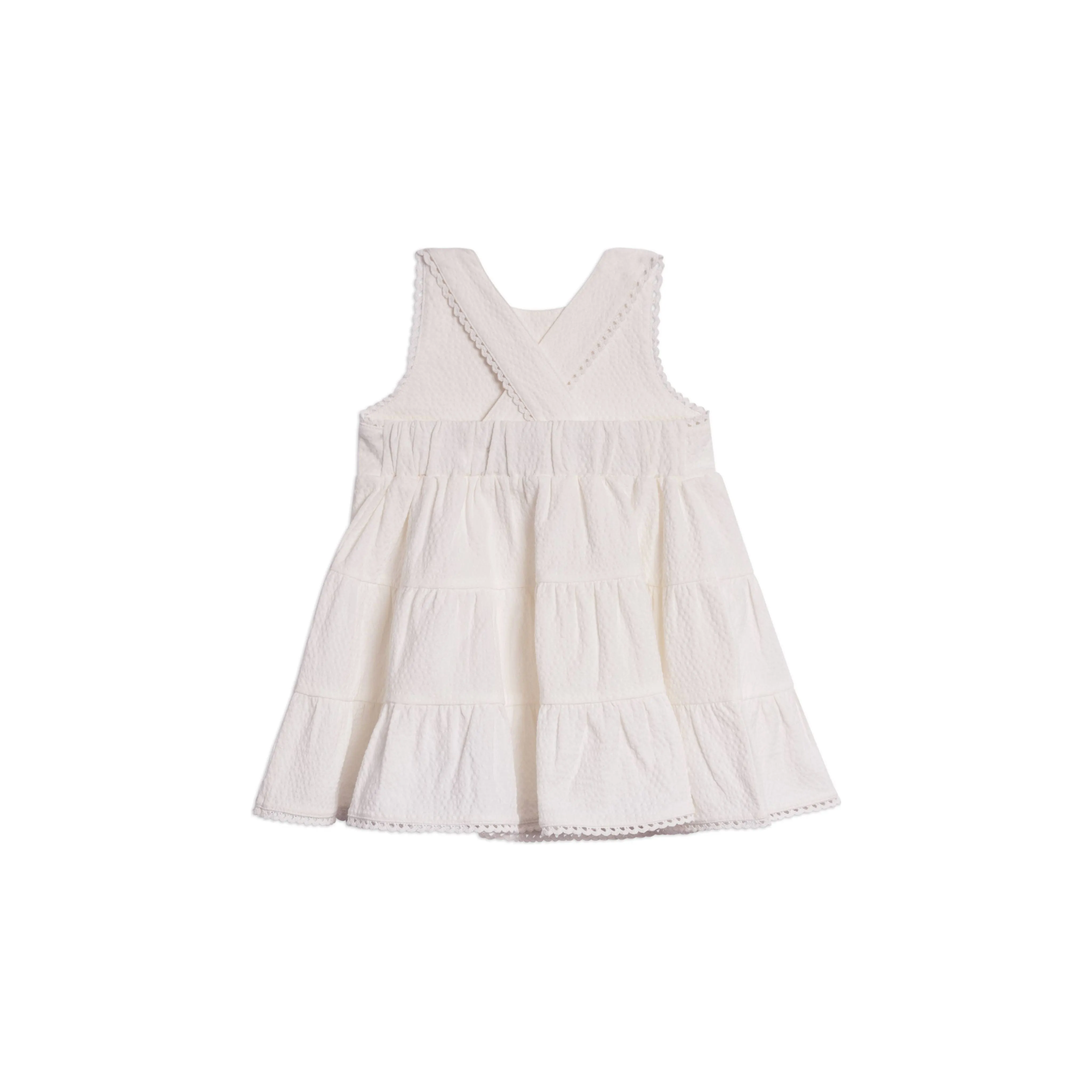 Organic Zoey Seersucker Tiered Dress - Coconut