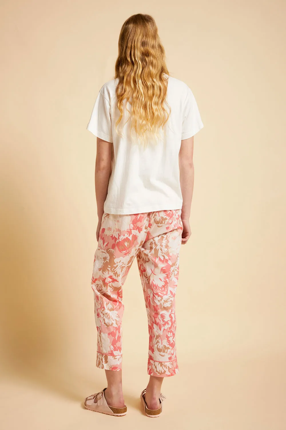 Ornamental Floral Crop Pant Shell Pink