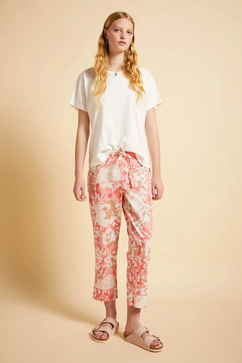 Ornamental Floral Crop Pant Shell Pink