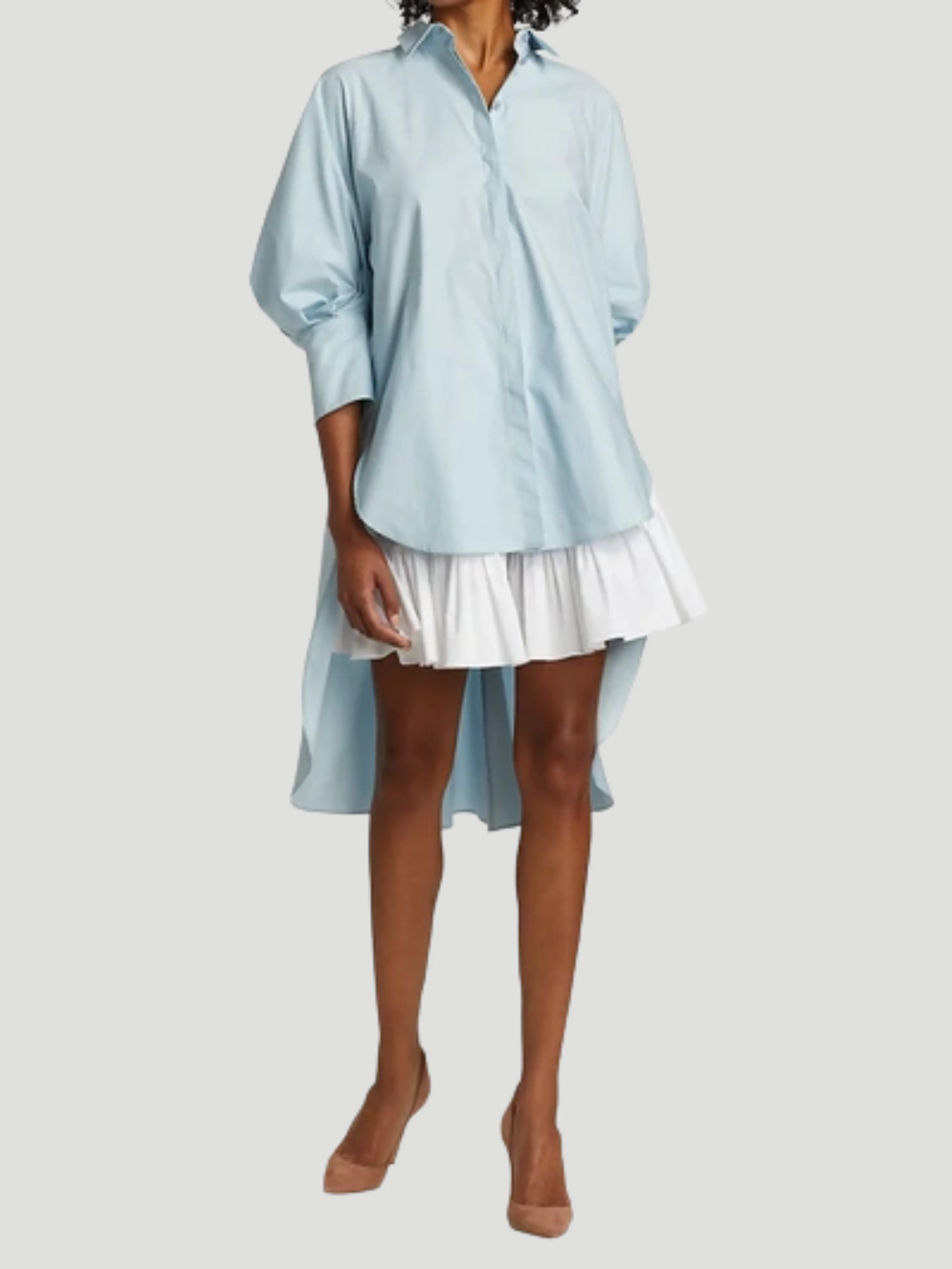 Oscar de la Renta Oversized High-low Stretch-cotton Shirt In Topaz