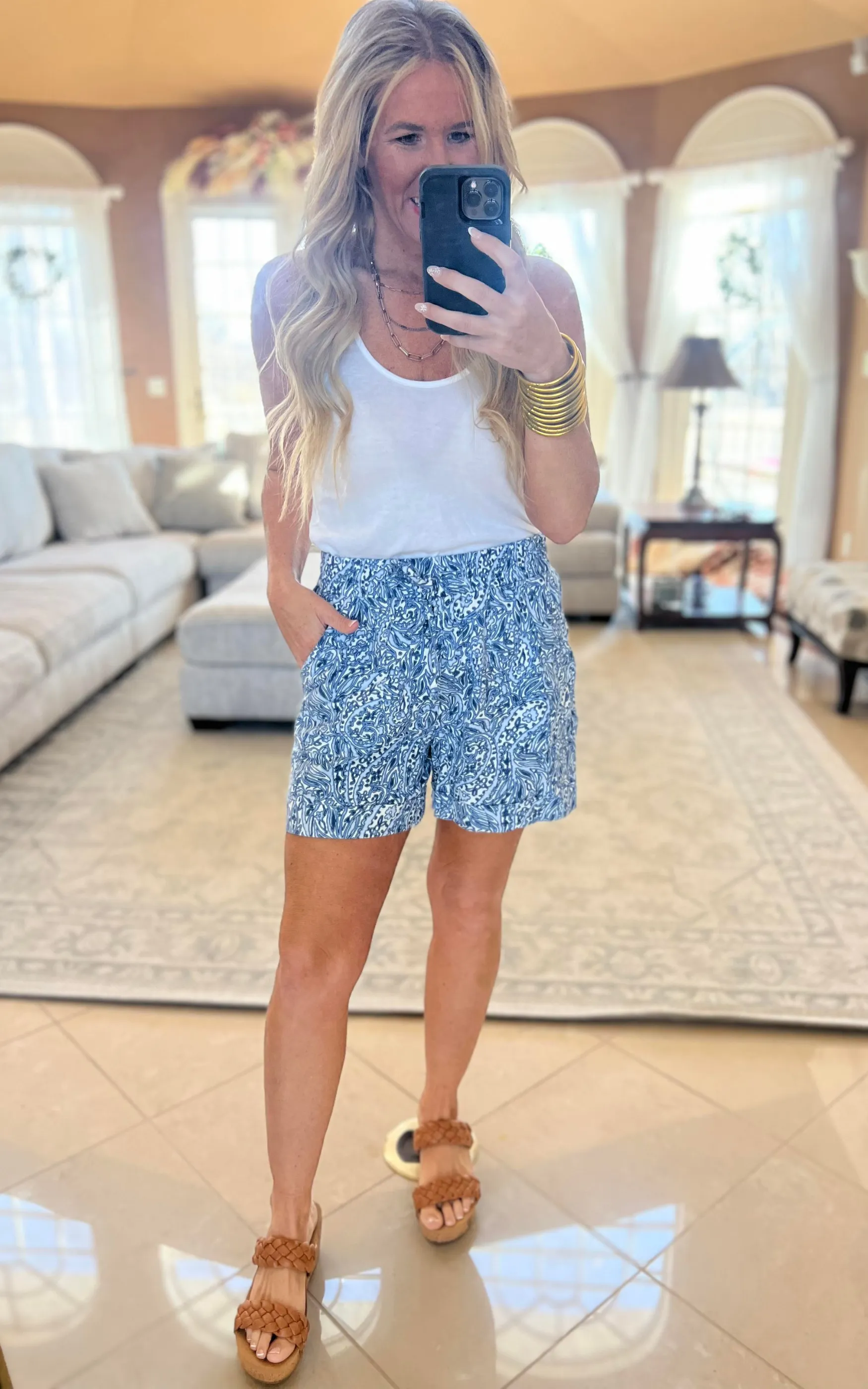 Paisley Pull-On Cuffed Shorts with Porkchop Pockets - Final Sale