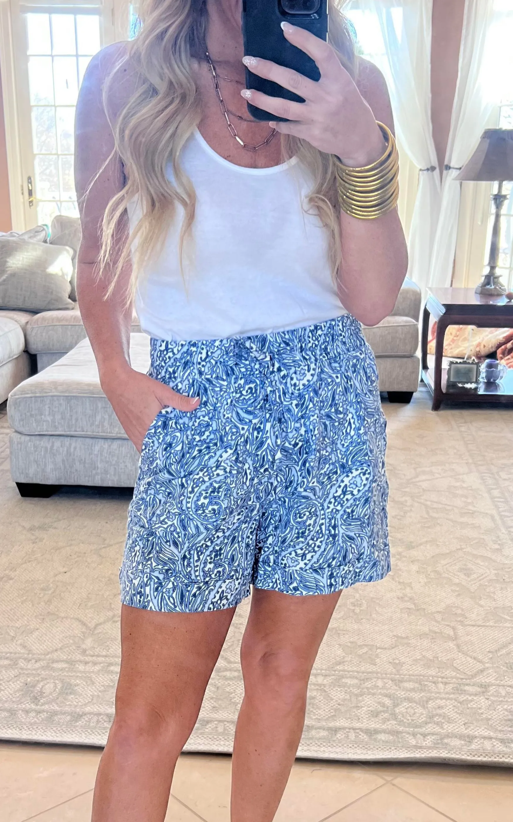 Paisley Pull-On Cuffed Shorts with Porkchop Pockets - Final Sale