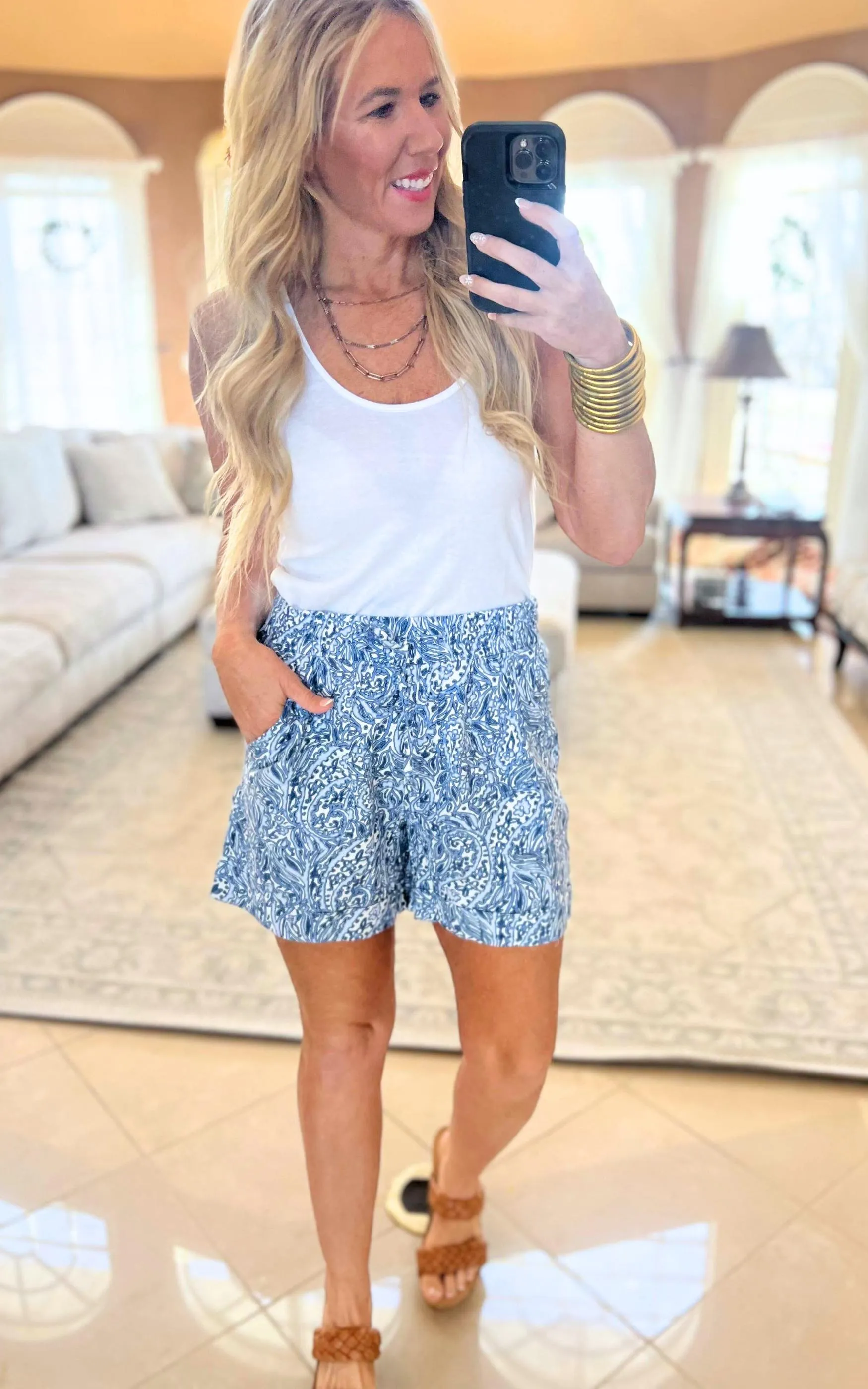 Paisley Pull-On Cuffed Shorts with Porkchop Pockets - Final Sale