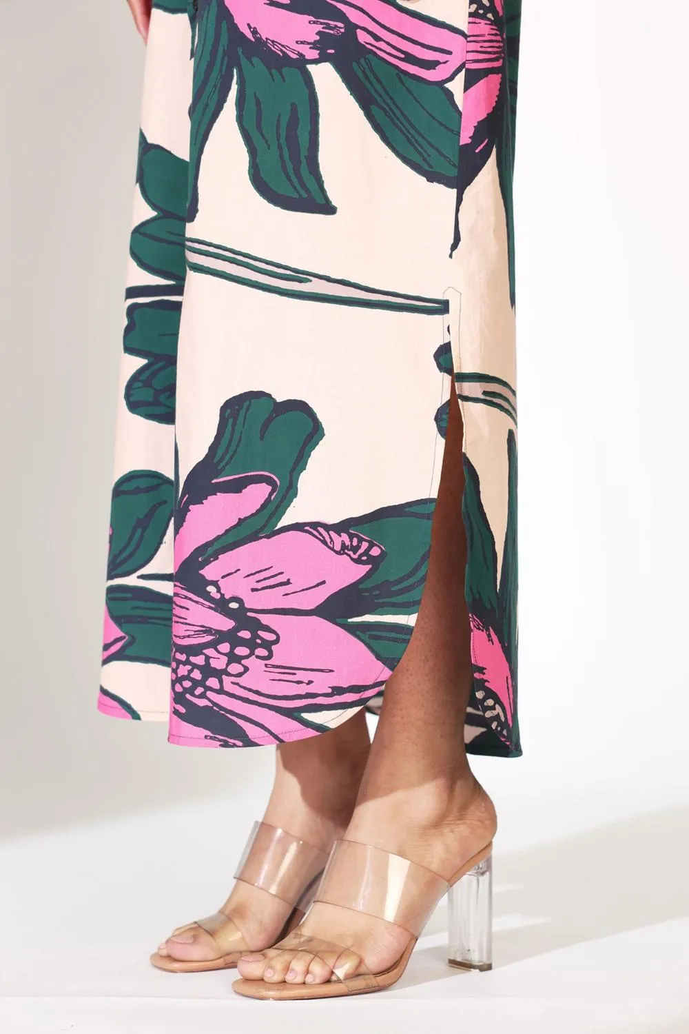 Peach, Green And Pink Floral Shirt Dress