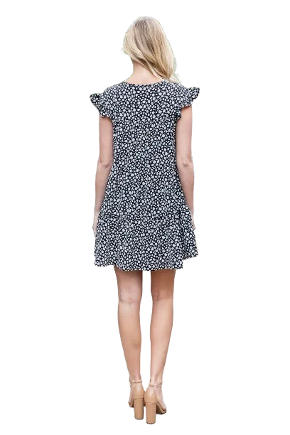 Pebble Ruffle Sleeve Tiered Mini Dress Black - Pack of 6
