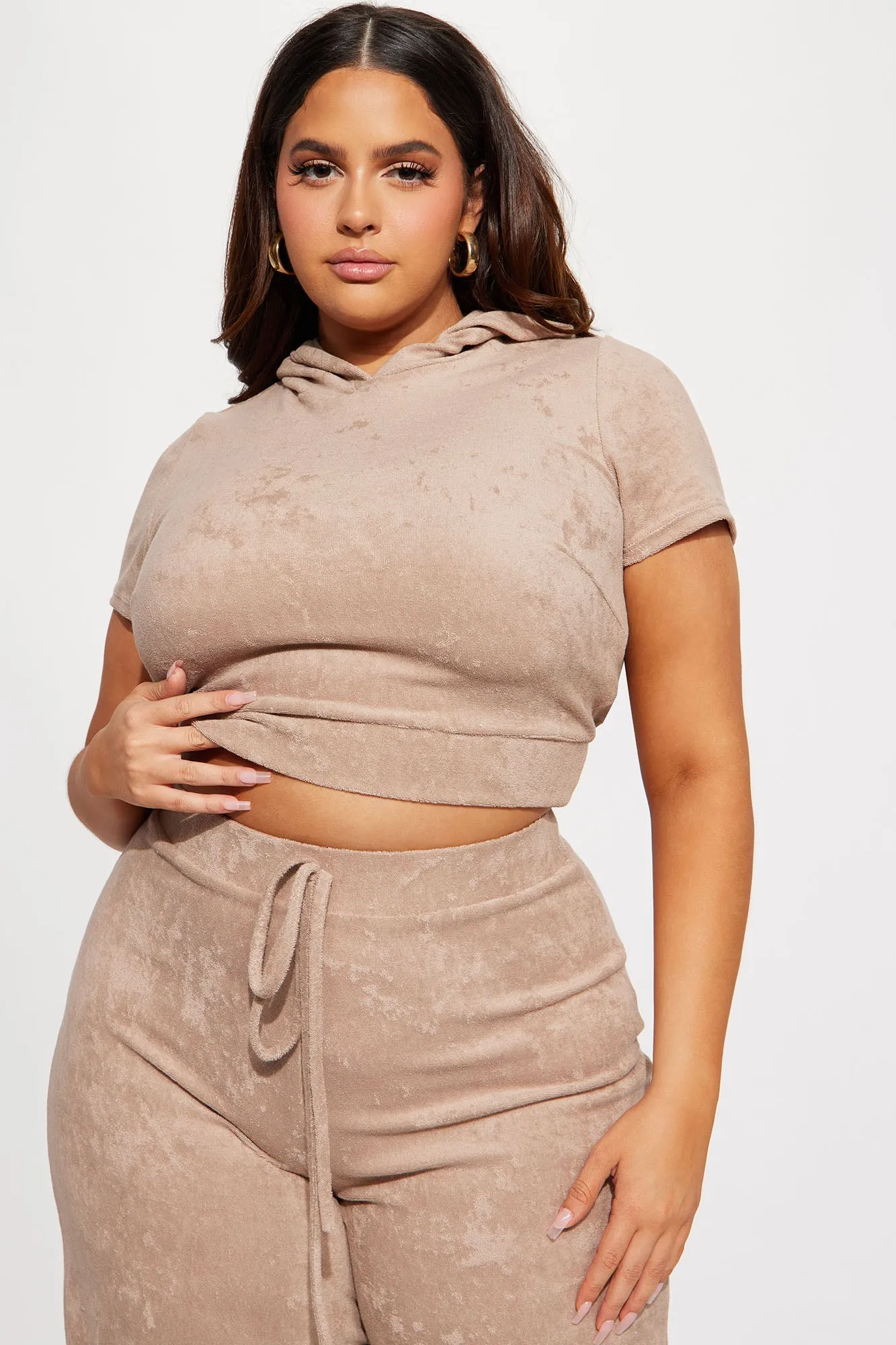 Petite Sabrina Terry Cloth Pant Set - Taupe
