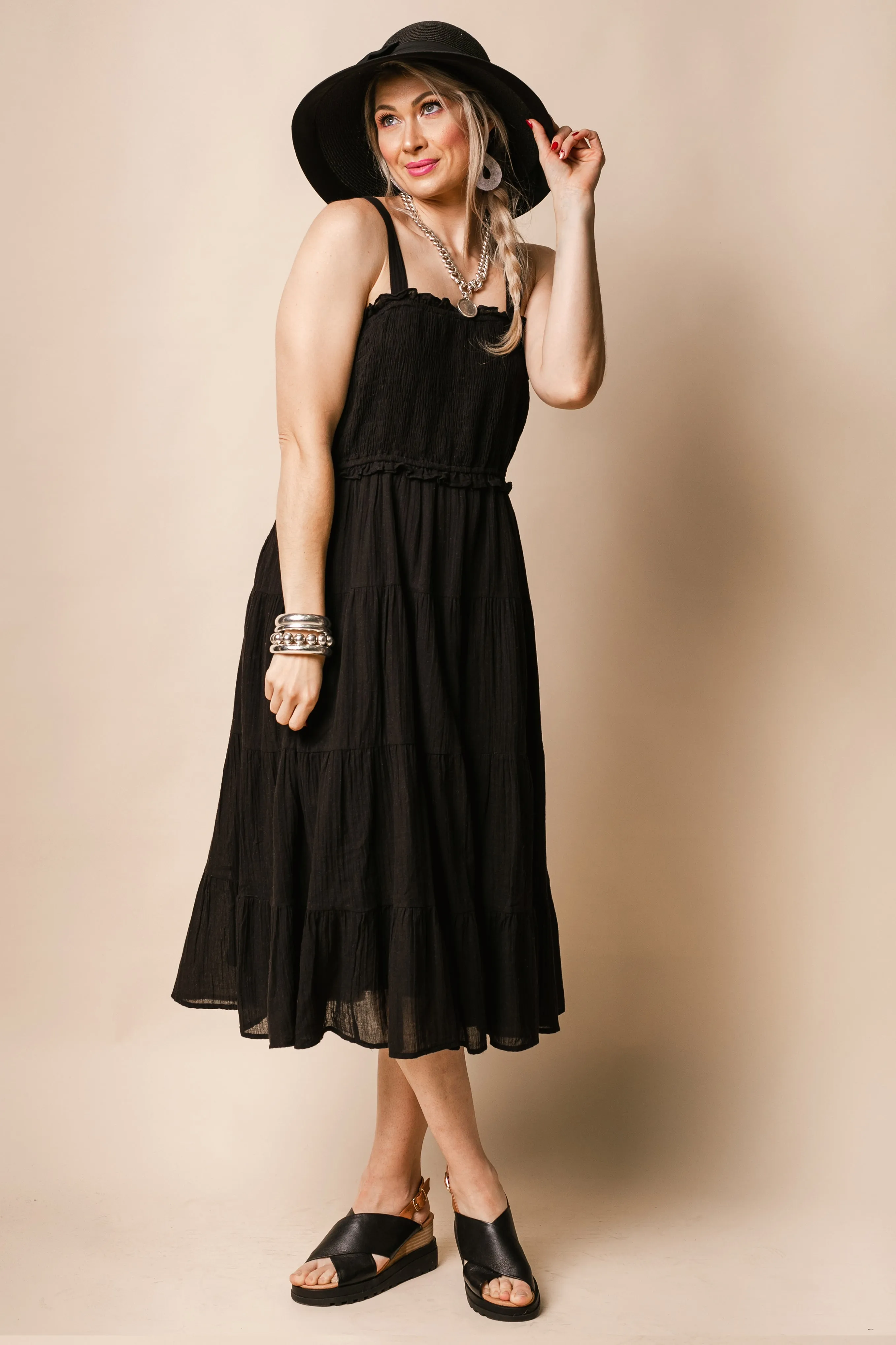 Pia Cotton Dress in Onyx