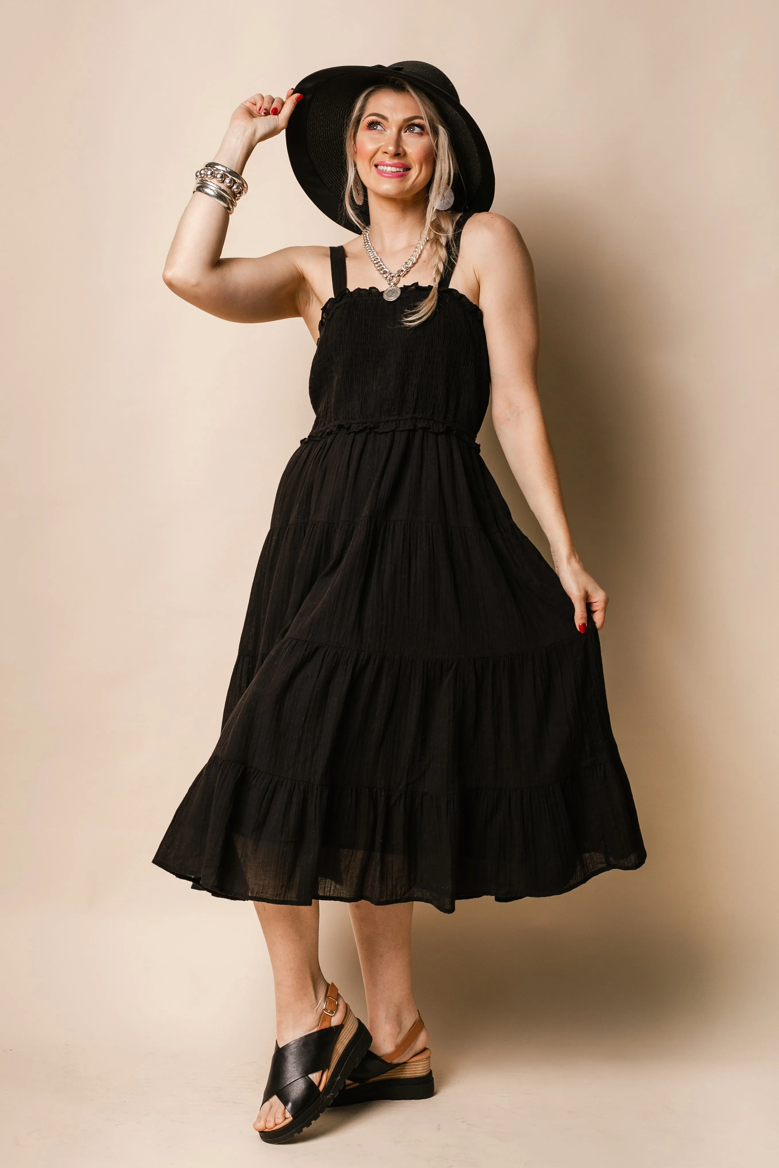 Pia Cotton Dress in Onyx
