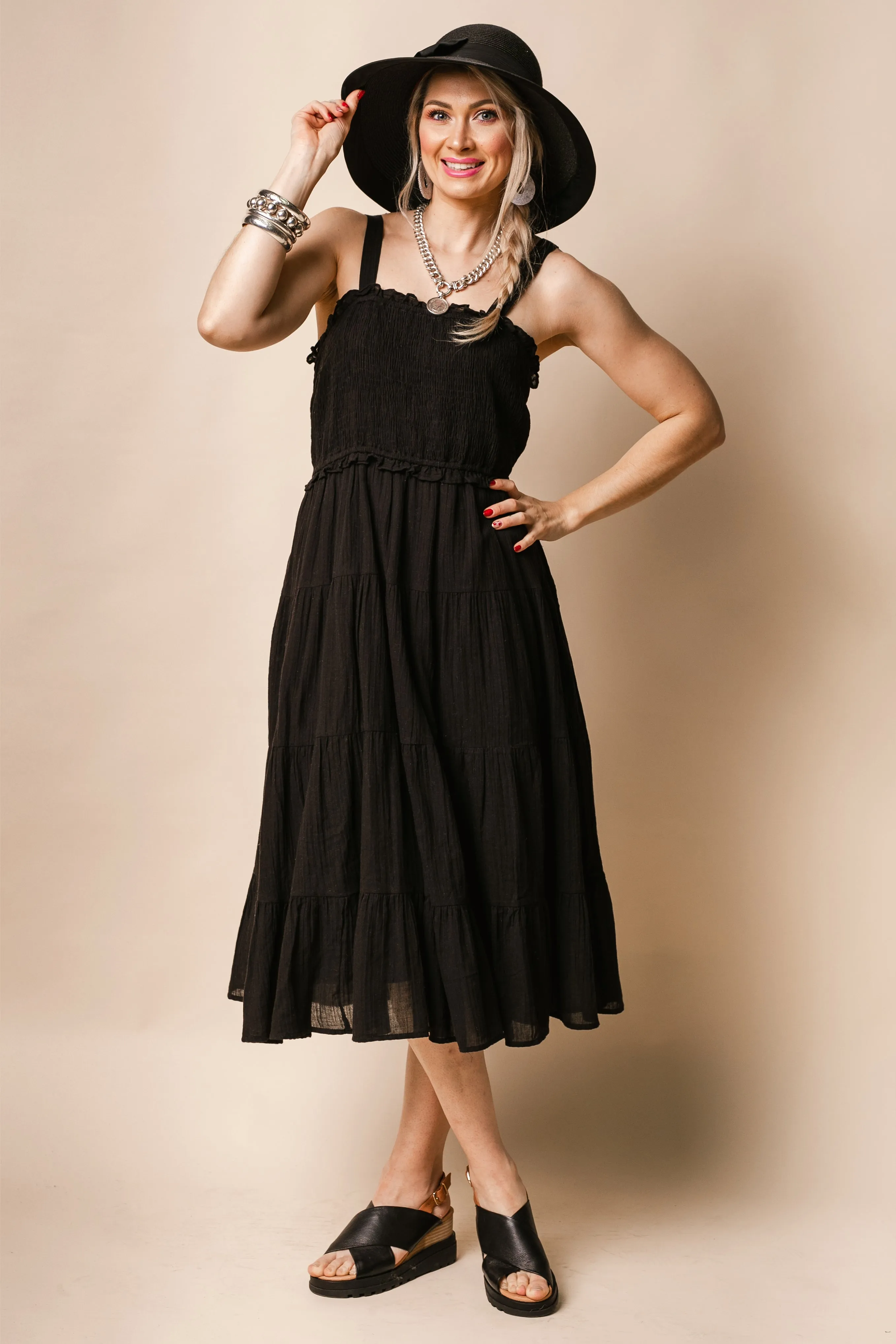 Pia Cotton Dress in Onyx
