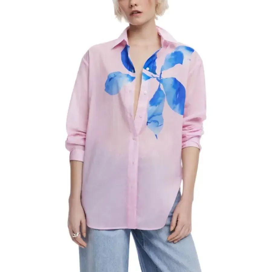 Pink Floral Print Button Down Shirt