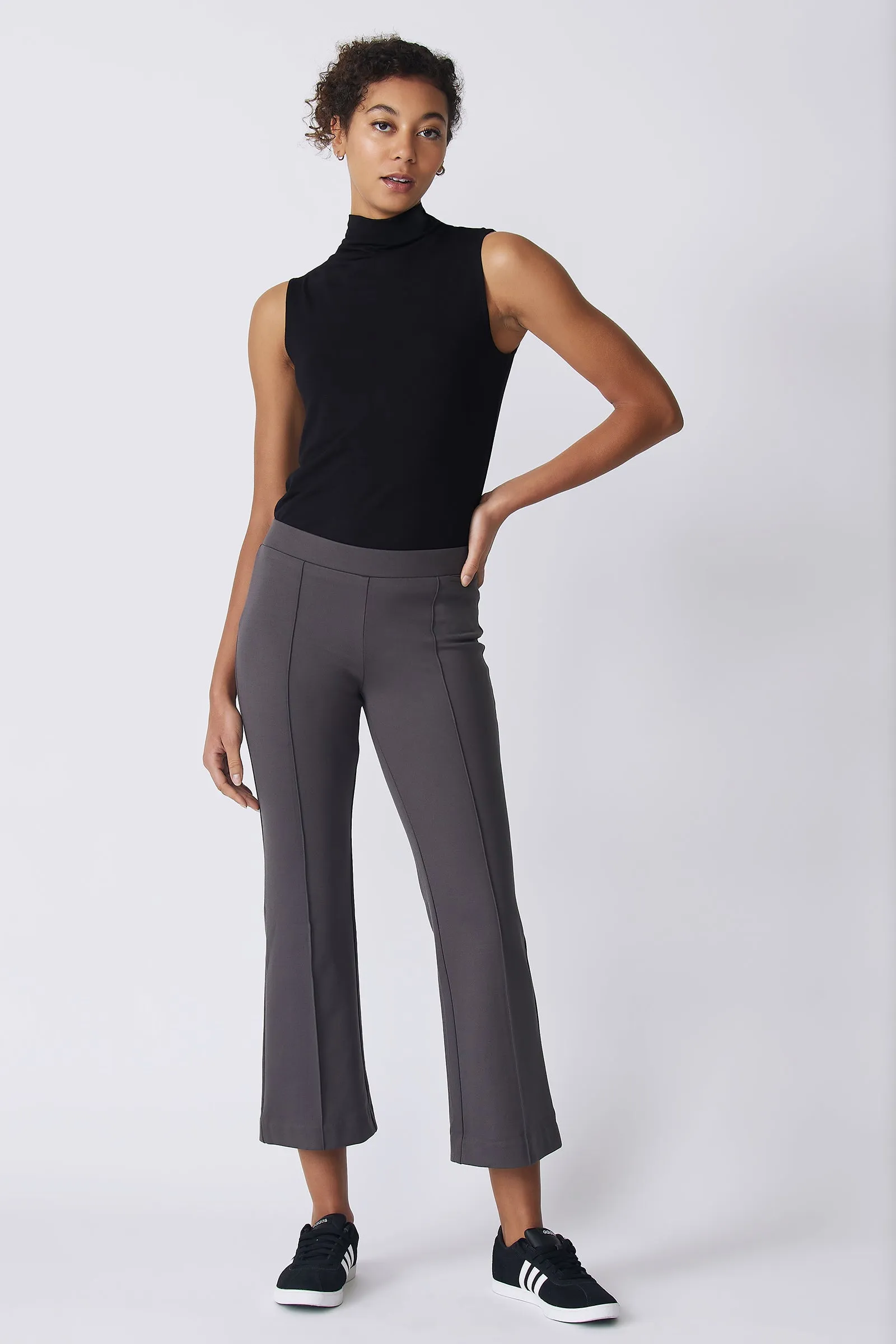 Pintuck Crop Flare - Charcoal