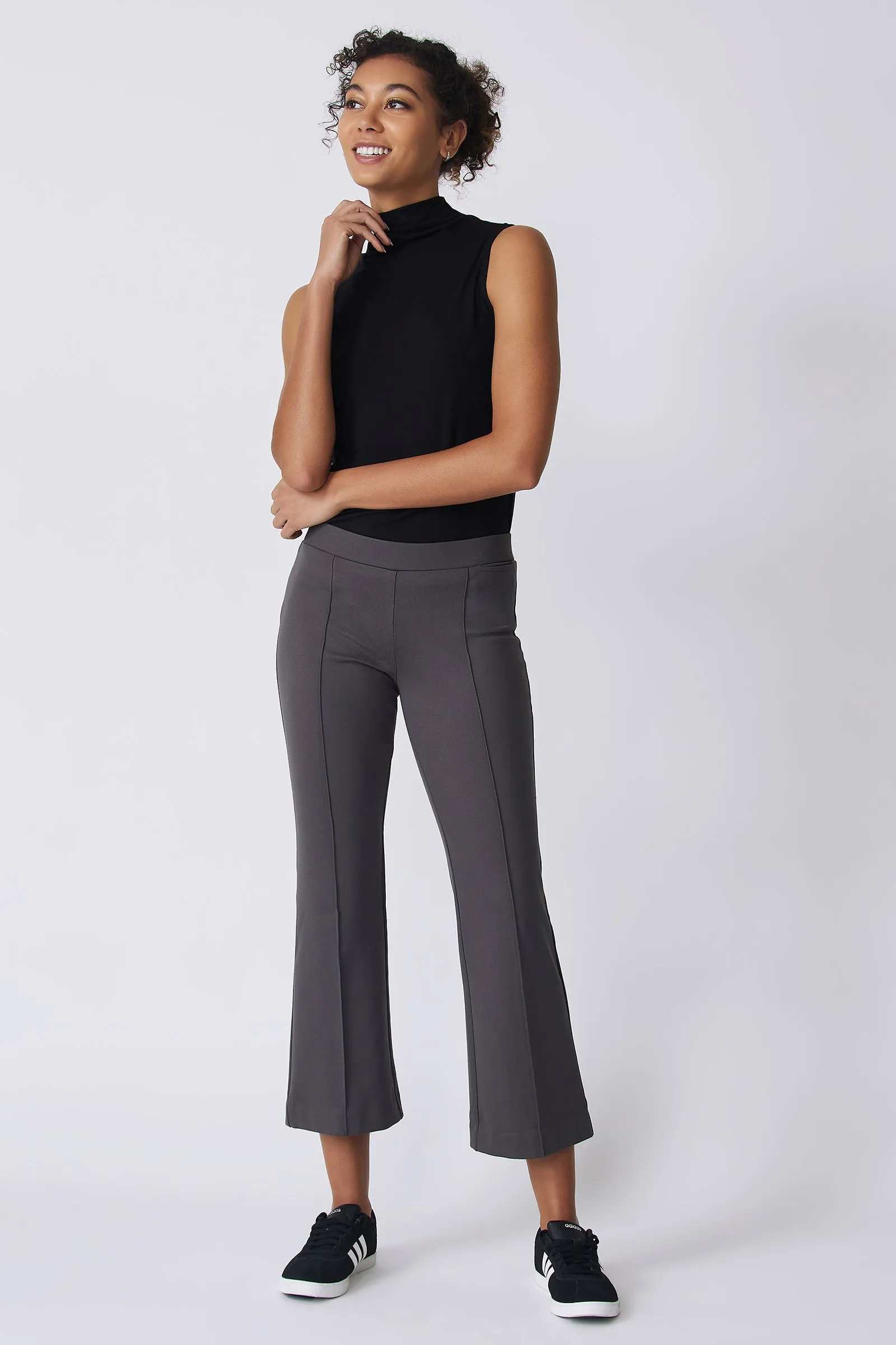 Pintuck Crop Flare - Charcoal