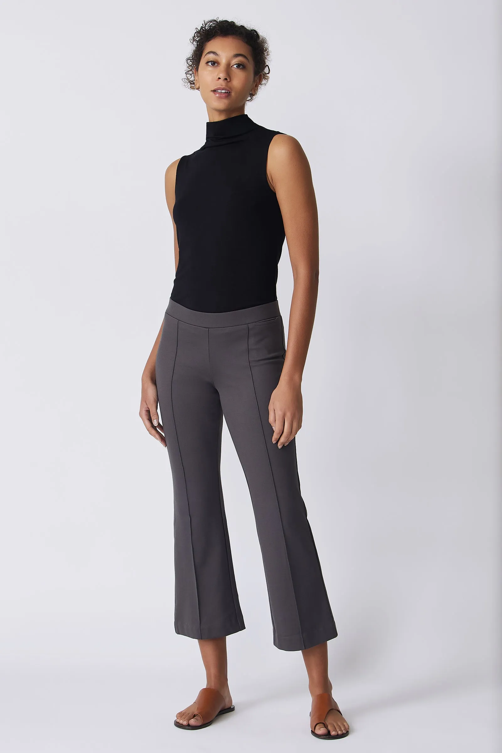 Pintuck Crop Flare - Charcoal