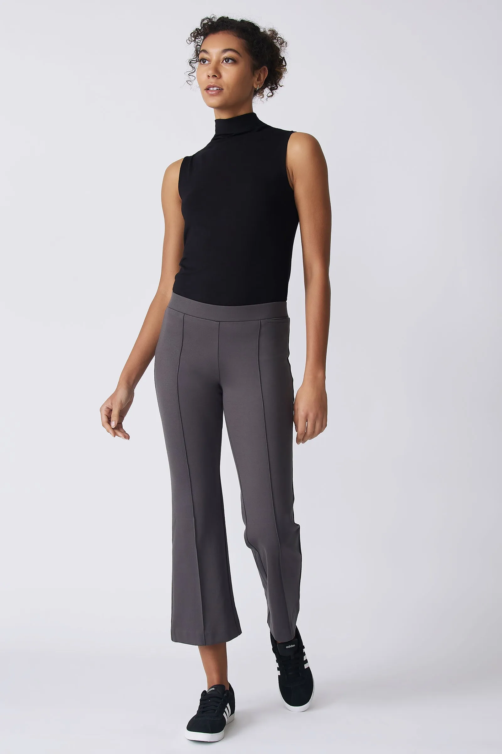 Pintuck Crop Flare - Charcoal